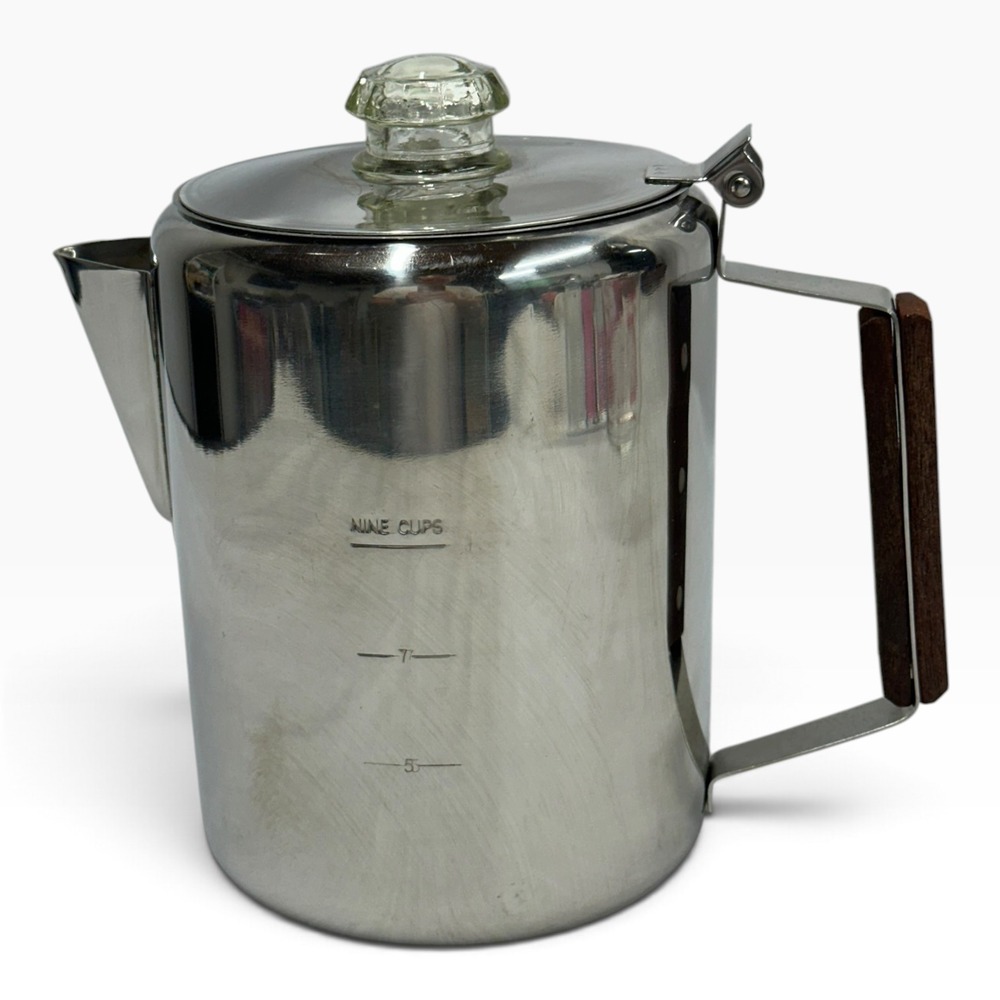 Texsport 13215 9 Cup Stainless Steel Coffee Percolator Camping Pot Wood Handle